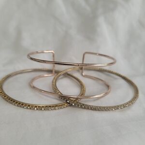 Minimalistic Clean 3 Bundle Bangle Cuff Bracelet Stack Gold Rose Gold Toned Lot